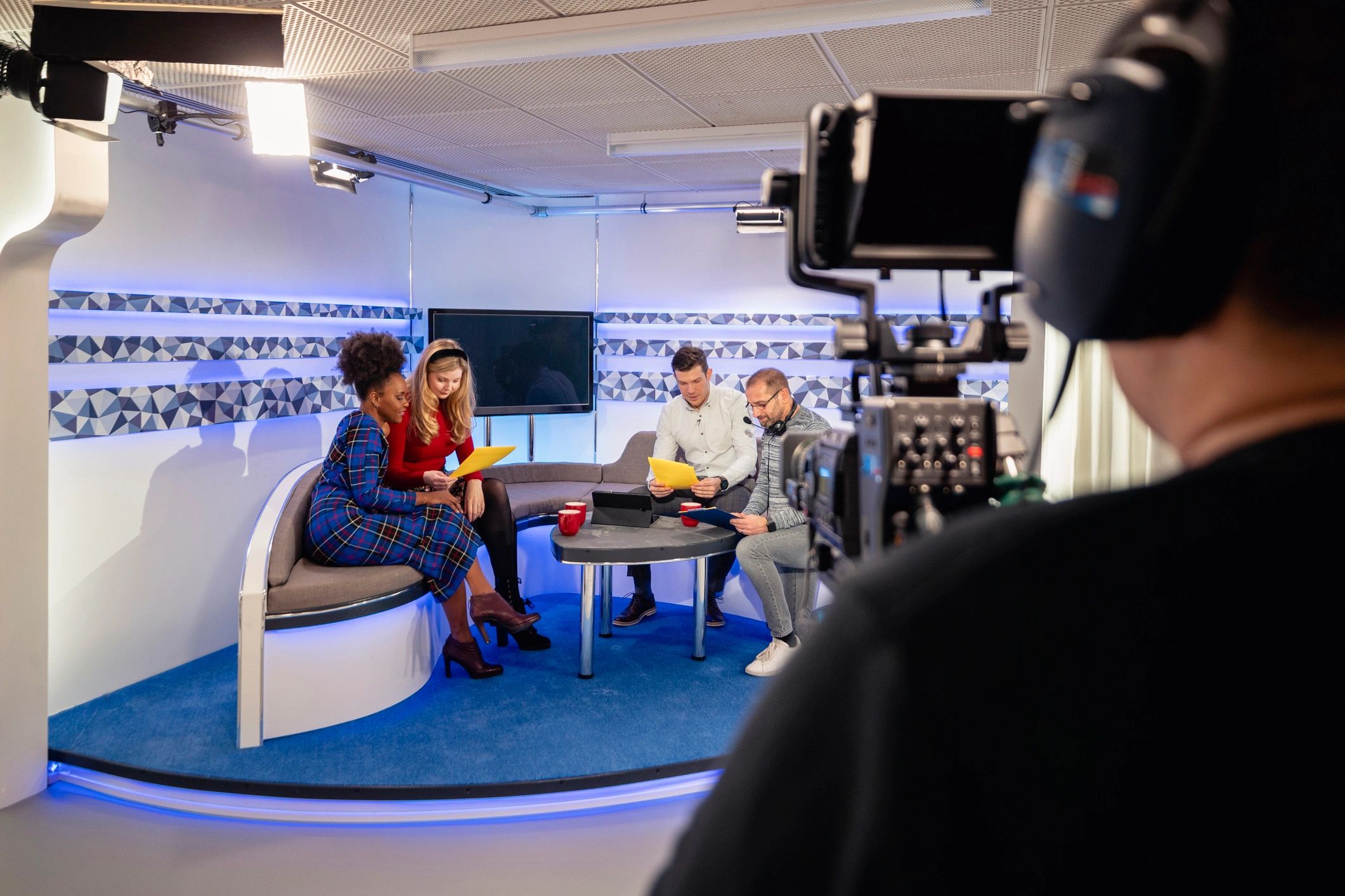 Television studio production during an interview segment